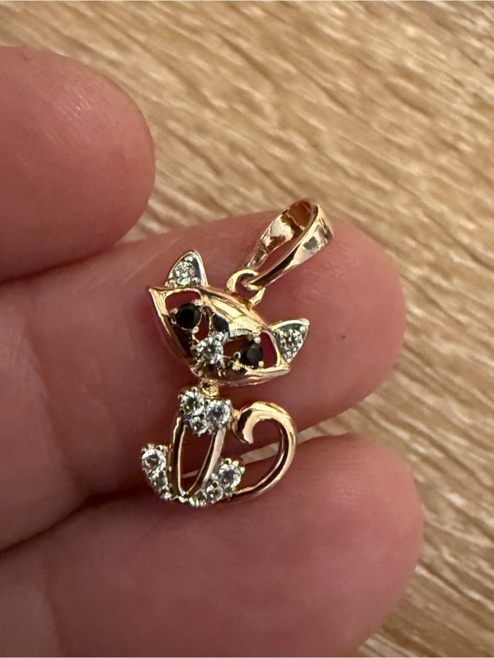 Gold Cat Pendant Charm with Clear Stones - Pet Cat Jewelry